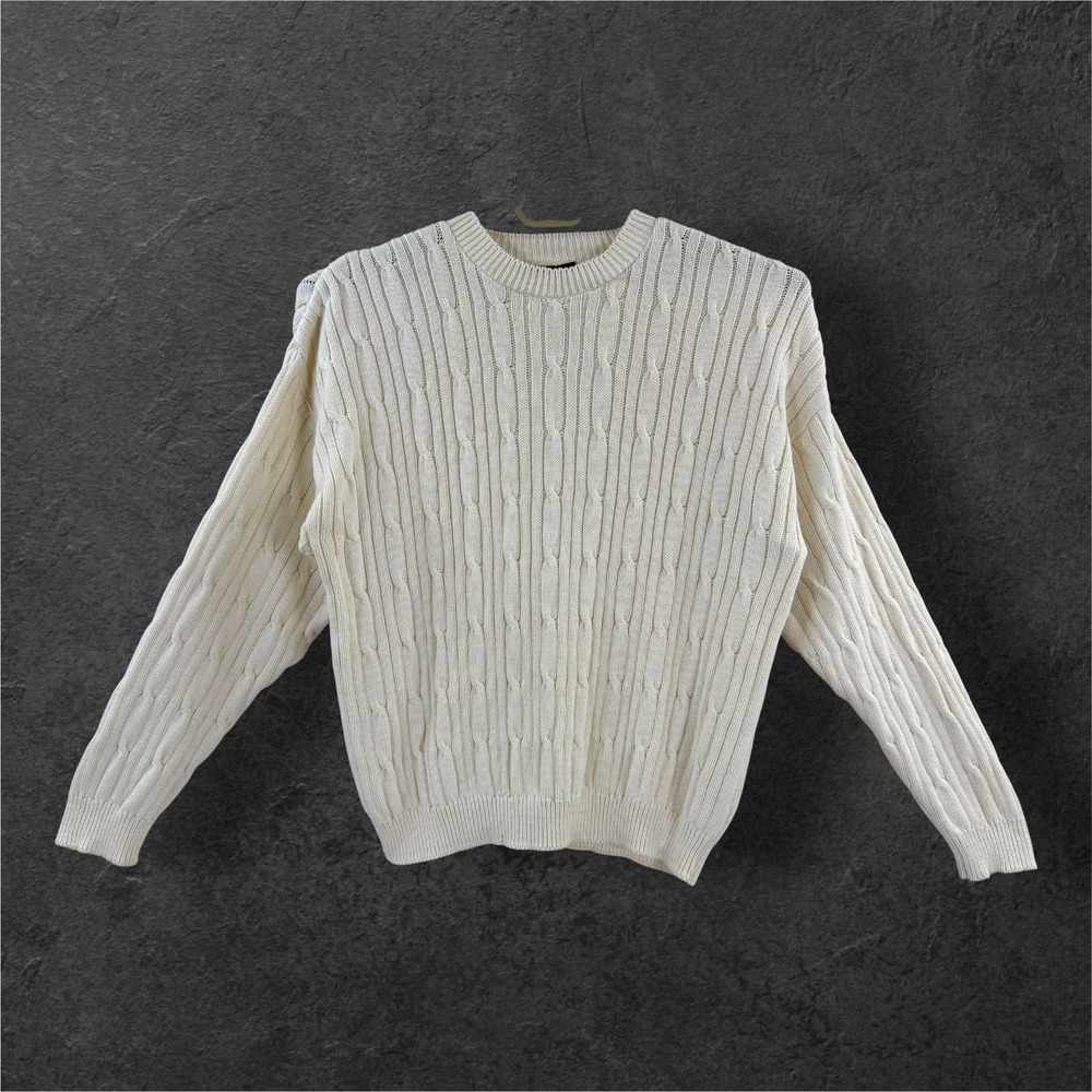 Vintage Dockers Mens XL Cream Cable Knit Cotton Sweater Made in USA WPL 423
